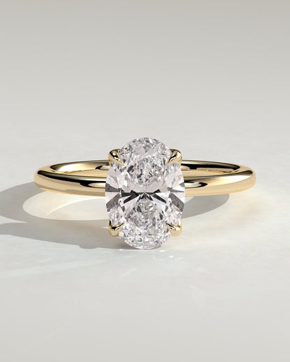 Ivy - Oval Claw Solitaire with Petal Gallery and Accented Tiara Detail Engagement Ring - Yellow Gold