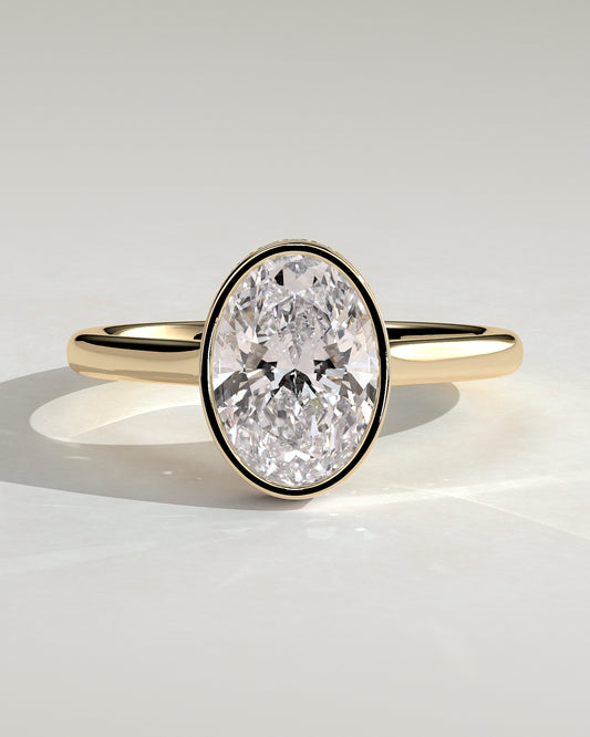 Sierra - Oval Bezel Solitaire with Hidden Halo and Cathedral High Setting Engagement Ring - Yellow Gold - Yellow Gold 2ct