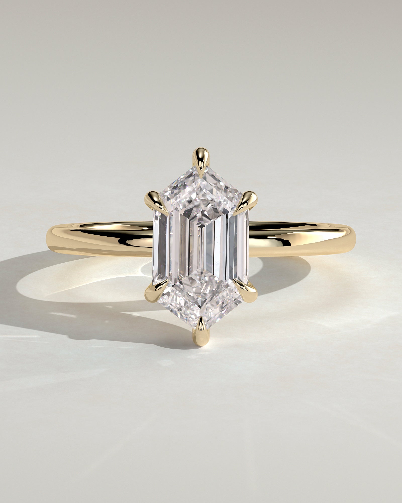 Cynthia - Classic Elongated Hexagon Claw Solitaire Engagement Ring - Yellow Gold - Yellow Gold 2ct