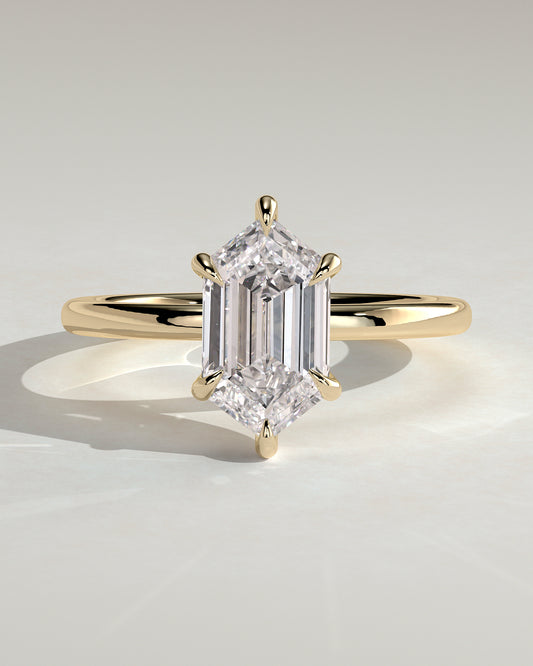 Cynthia - Classic Elongated Hexagon Claw Solitaire Engagement Ring - Yellow Gold - Yellow Gold 2ct