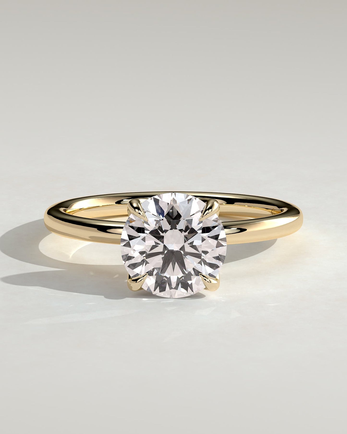 Dahlia - Round Claw Solitaire with Petal Gallery and Accented Tiara Detail Engagement Ring - Yellow Gold