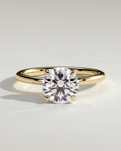 Dahlia - Round Claw Solitaire with Petal Gallery and Accented Tiara Detail Engagement Ring - Yellow Gold
