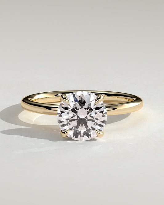 Dahlia - Round Claw Solitaire with Petal Gallery and Accented Tiara Detail Engagement Ring - Yellow Gold