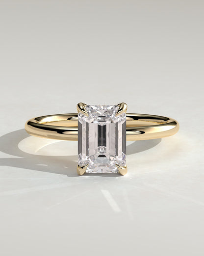 Freesia - Emerald Claw Solitaire with Petal Gallery and Accented Tiara Detail Engagement Ring - Yellow Gold