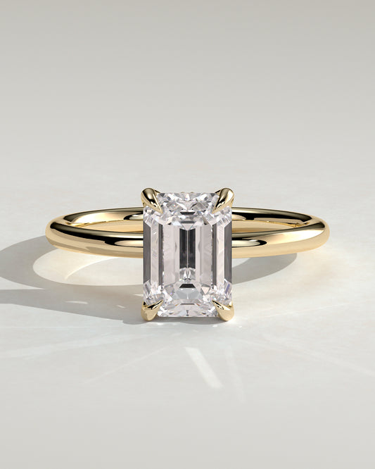 Freesia - Emerald Claw Solitaire with Petal Gallery and Accented Tiara Detail Engagement Ring - Yellow Gold - Yellow Gold 2ct