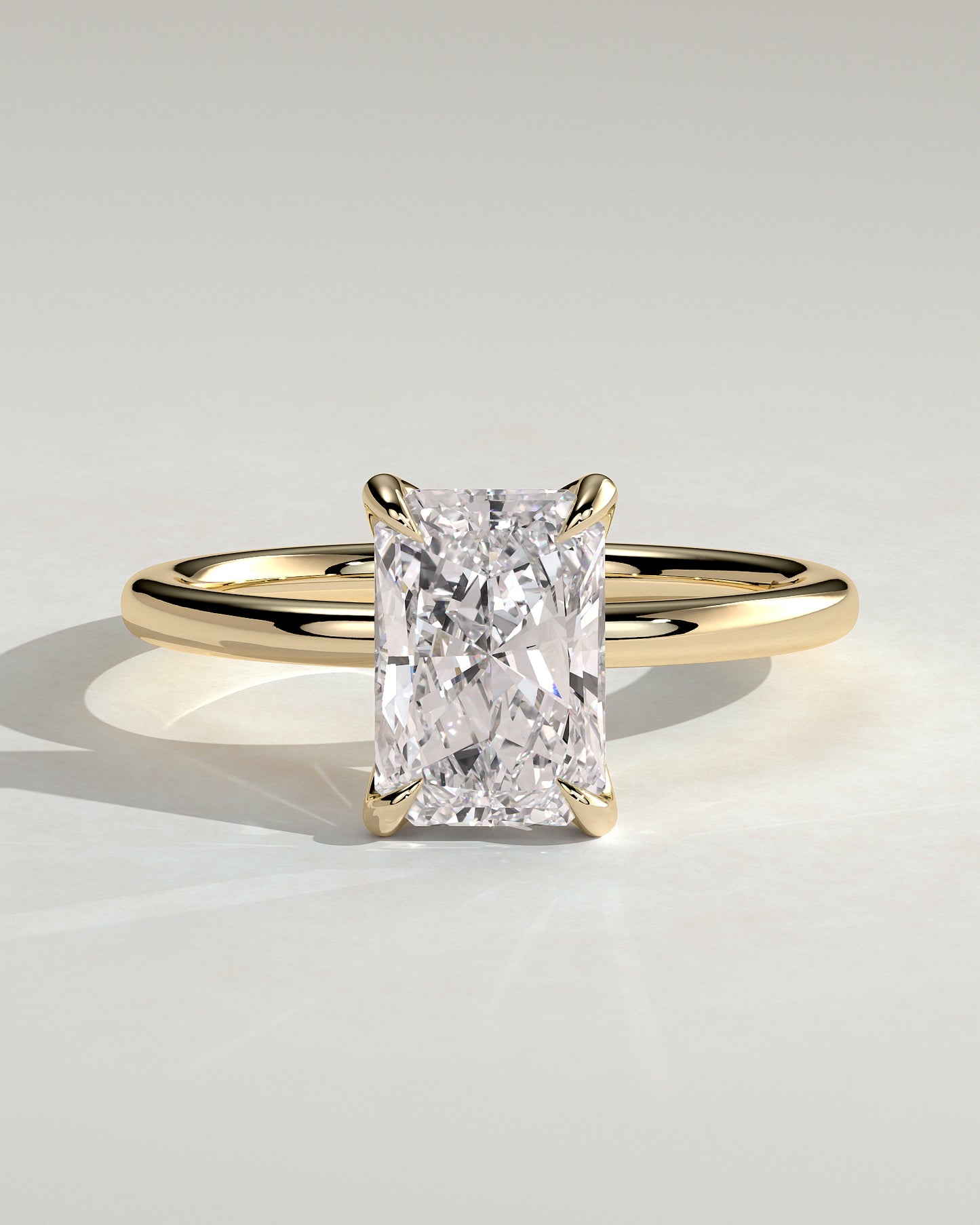 Aster - Radiant Claw Solitaire with Petal Gallery and Accented Tiara Detail Engagement Ring - Yellow Gold - Yellow Gold 2ct
