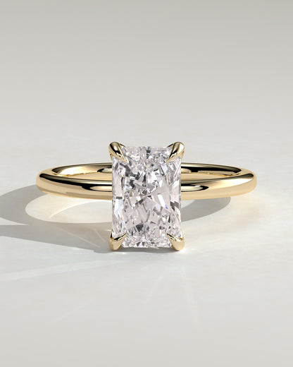 Aster - Radiant Claw Solitaire with Petal Gallery and Accented Tiara Detail Engagement Ring - Yellow Gold