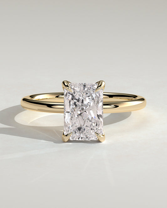 Aster - Radiant Claw Solitaire with Petal Gallery and Accented Tiara Detail Engagement Ring - Yellow Gold - Yellow Gold 2ct