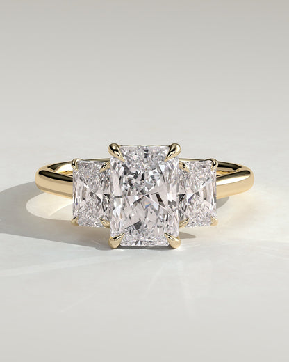 Ayla - Classic Radiant Claw Trilogy Engagement Ring - Yellow Gold