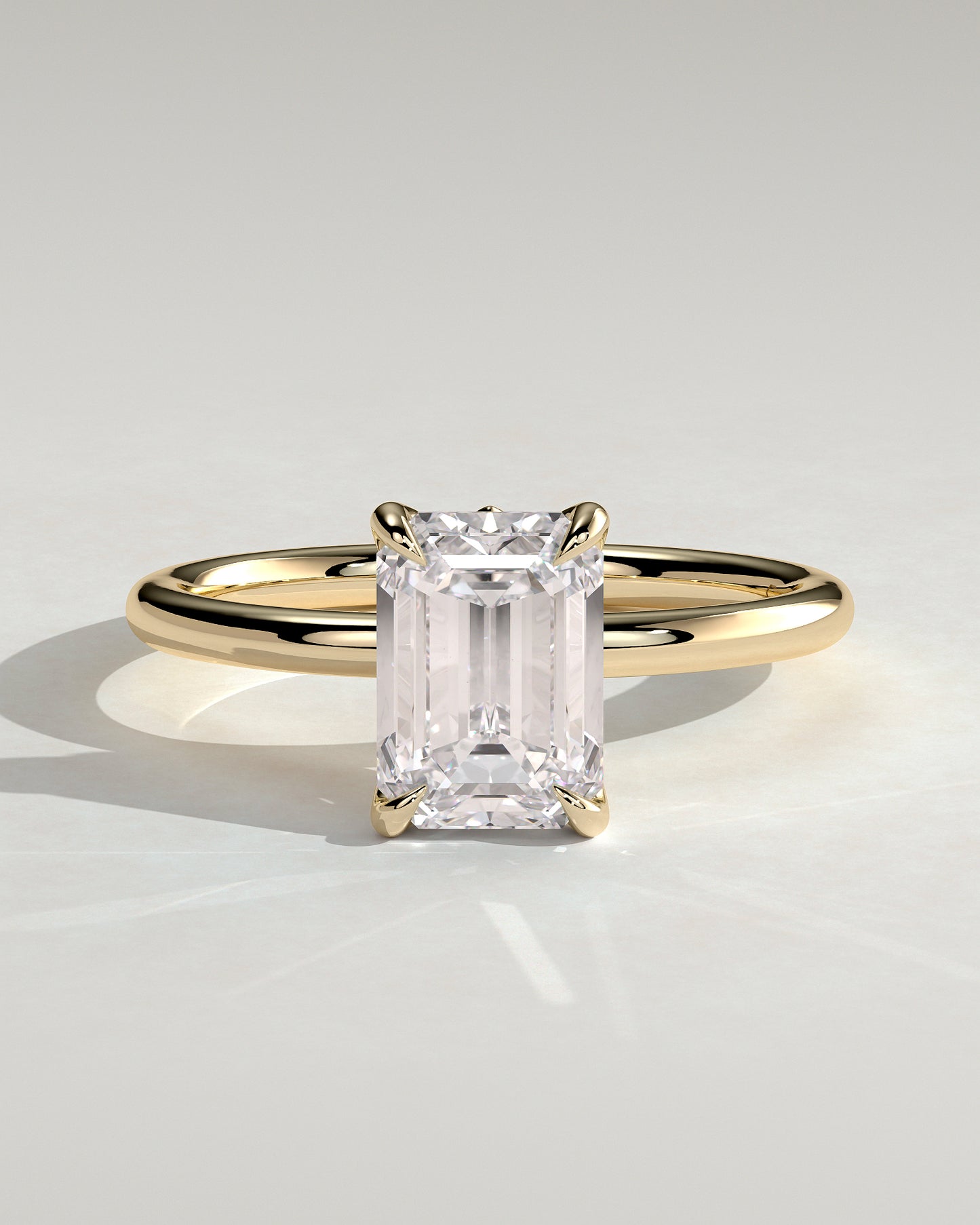 Dove - Emerald Claw Solitaire with Petal Gallery and Accent Leaf Detail Engagement Ring - Yellow Gold - Yellow Gold 2ct
