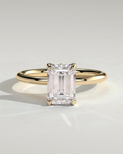 Dove - Emerald Claw Solitaire with Petal Gallery and Accent Leaf Detail Engagement Ring - Yellow Gold