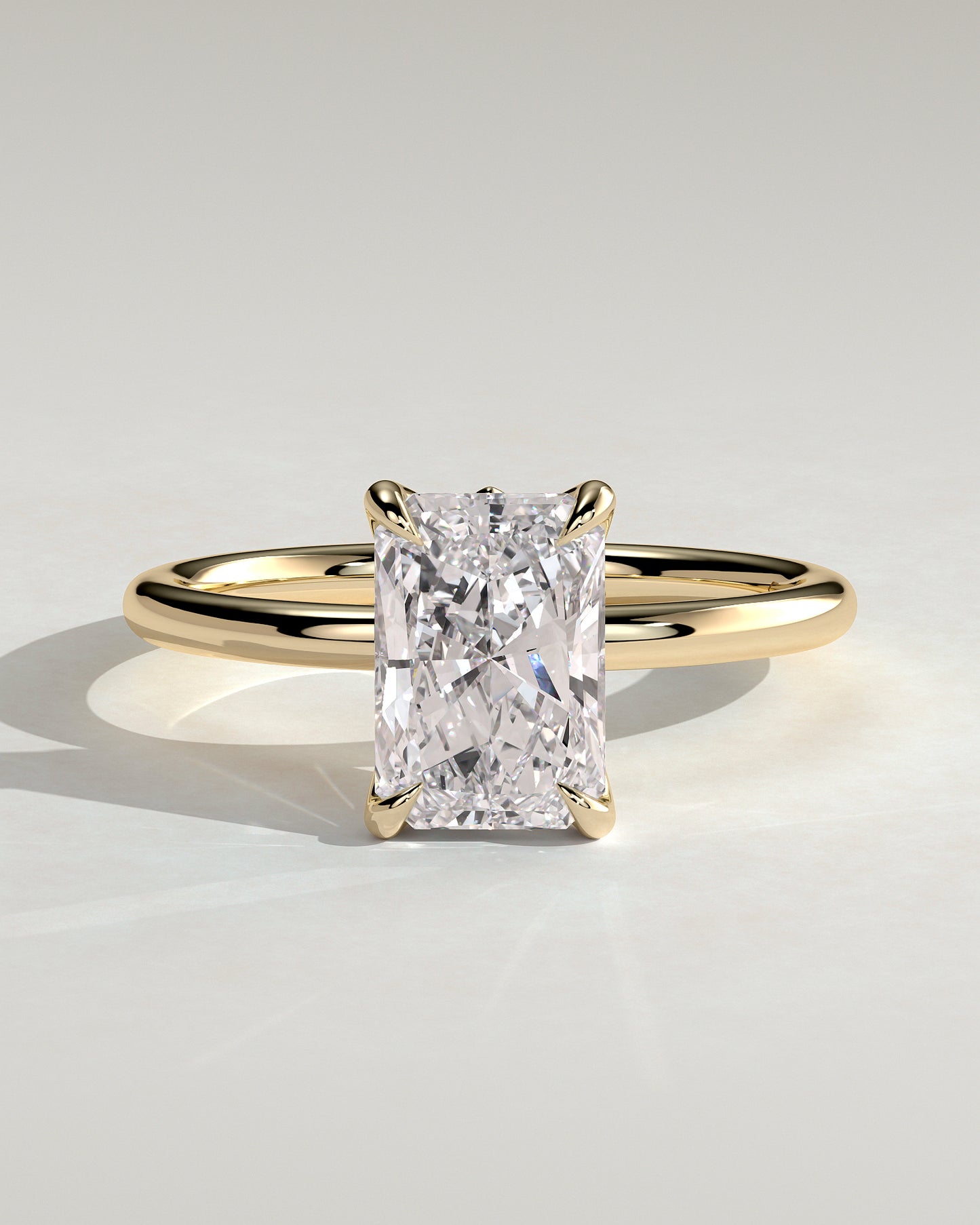 Evie - Radiant Claw Solitaire with Petal Gallery and Accent Leaf Detail Engagement Ring - Yellow Gold - Yellow Gold 2ct