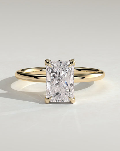 Evie - Radiant Claw Solitaire with Petal Gallery and Accent Leaf Detail Engagement Ring - Yellow Gold