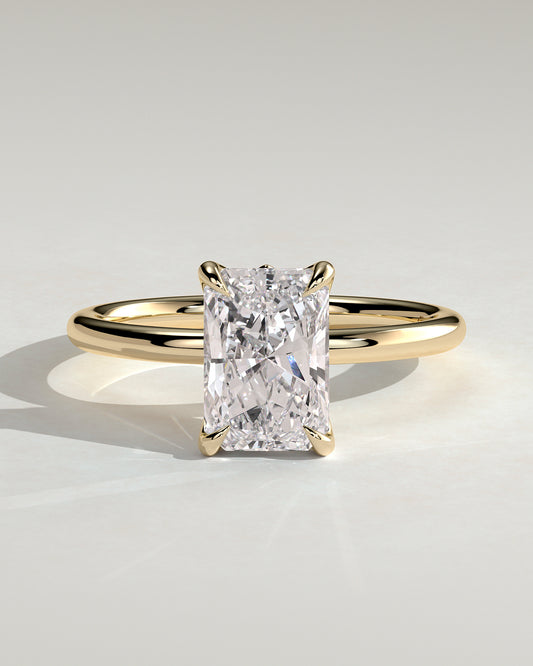 Evie - Radiant Claw Solitaire with Petal Gallery and Accent Leaf Detail Engagement Ring - Yellow Gold - Yellow Gold 2ct