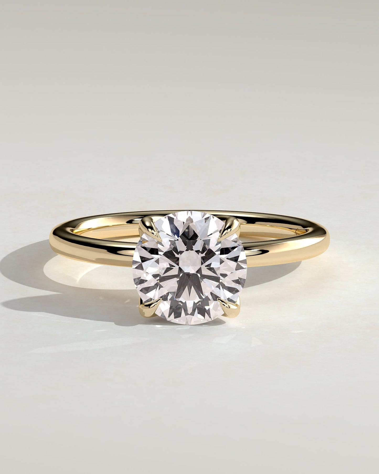 Joy - Round Claw Solitaire with Petal Gallery and Accent Leaf Detail Engagement Ring - Yellow Gold
