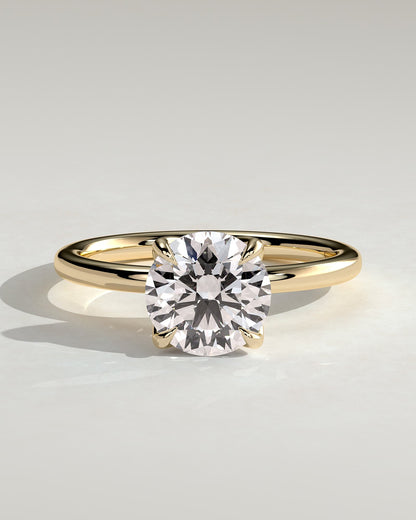 Joy - Round Claw Solitaire with Petal Gallery and Accent Leaf Detail Engagement Ring - Yellow Gold