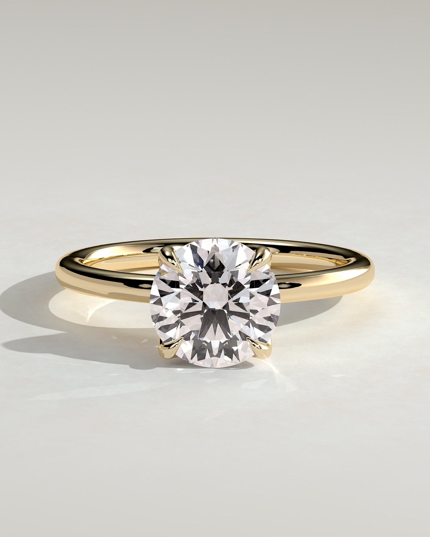 Brianna - Round Claw Solitaire with Petal Gallery, Accent Leaf Detail and Cathedral Setting Engagement Ring - Yellow Gold