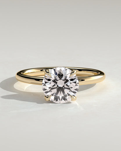 Brianna - Round Claw Solitaire with Petal Gallery, Accent Leaf Detail and Cathedral Setting Engagement Ring - Yellow Gold