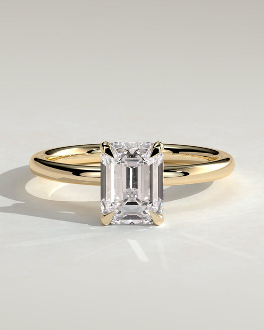 Miller - Emerald Claw Solitaire with Wrap Around Hidden Halo Engagement Ring - Yellow Gold