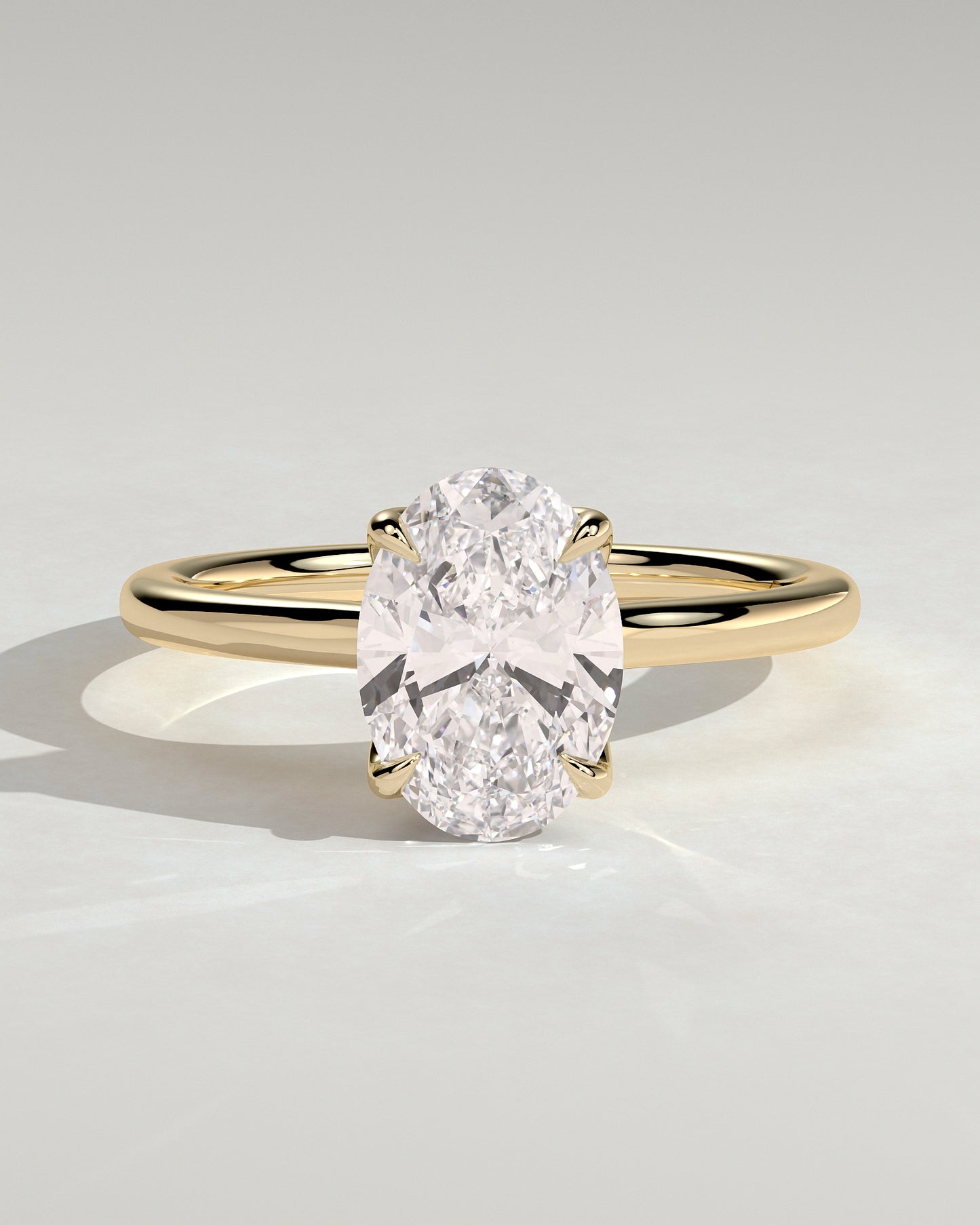 Erica - Oval Claw Solitaire with Petal Gallery, Accent Leaf Detail and Cathedral Setting Engagement Ring - Yellow Gold - Yellow Gold 2ct
