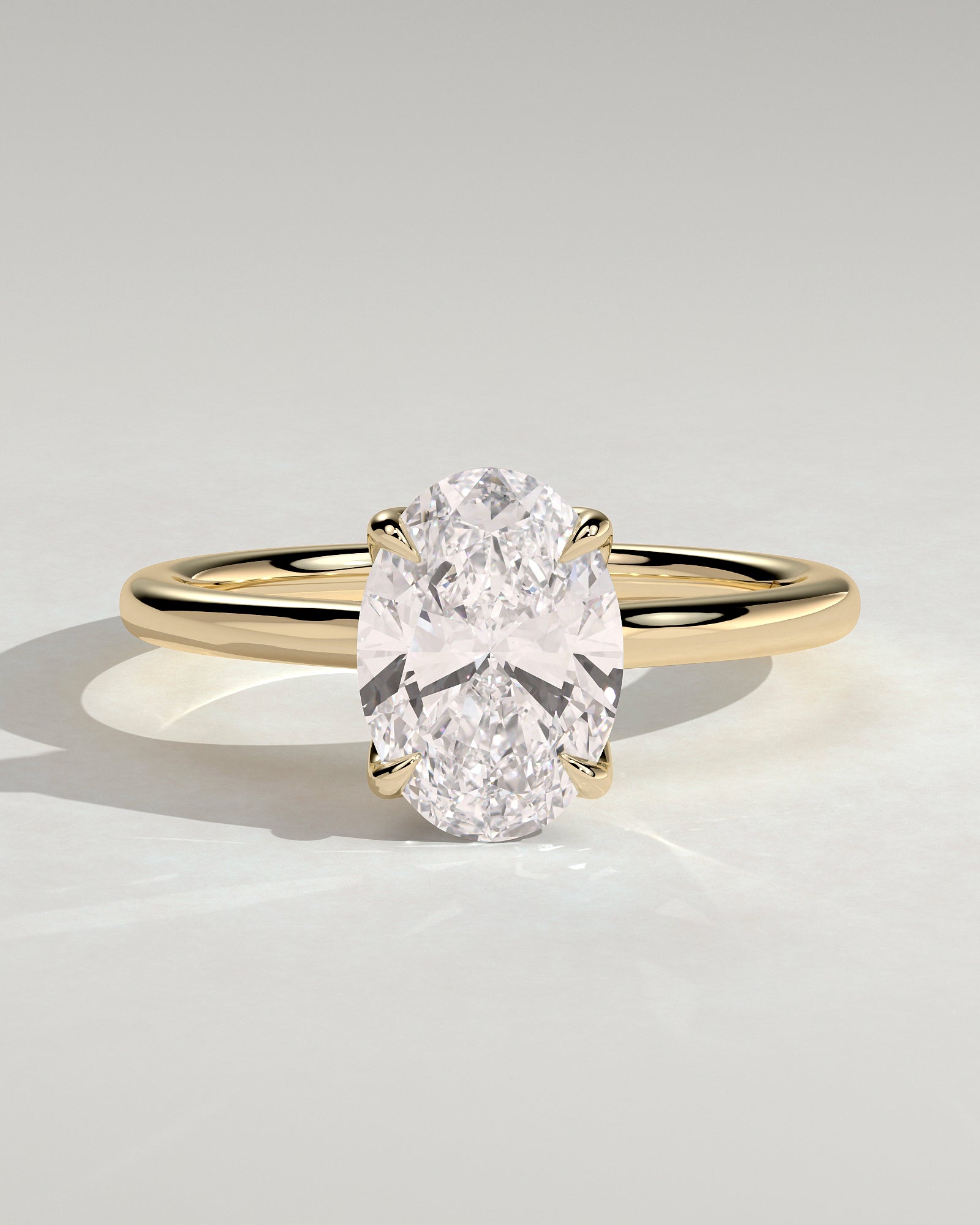 Erica - Oval Claw Solitaire with Petal Gallery, Accent Leaf Detail and Cathedral Setting Engagement Ring - Yellow Gold - Yellow Gold 2ct