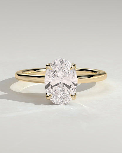 Erica - Oval Claw Solitaire with Petal Gallery, Accent Leaf Detail and Cathedral Setting Engagement Ring - Yellow Gold