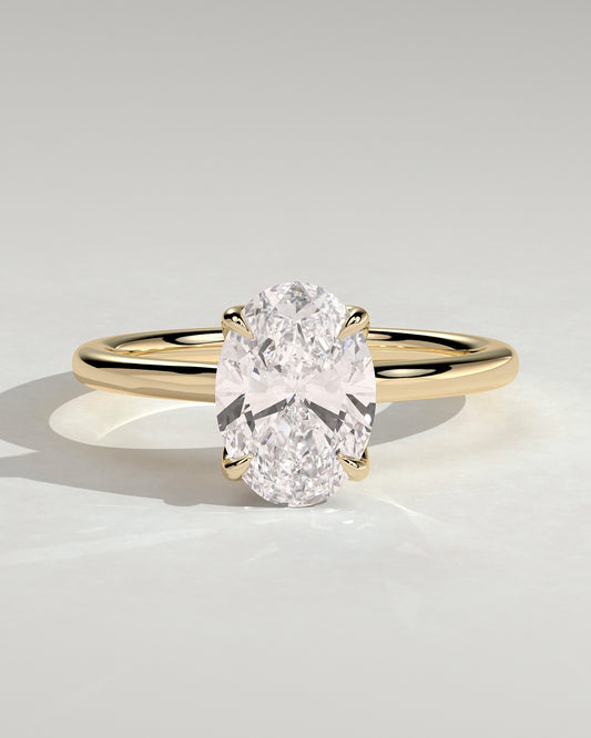 Erica - Oval Claw Solitaire with Petal Gallery, Accent Leaf Detail and Cathedral Setting Engagement Ring - Yellow Gold - Yellow Gold 2ct