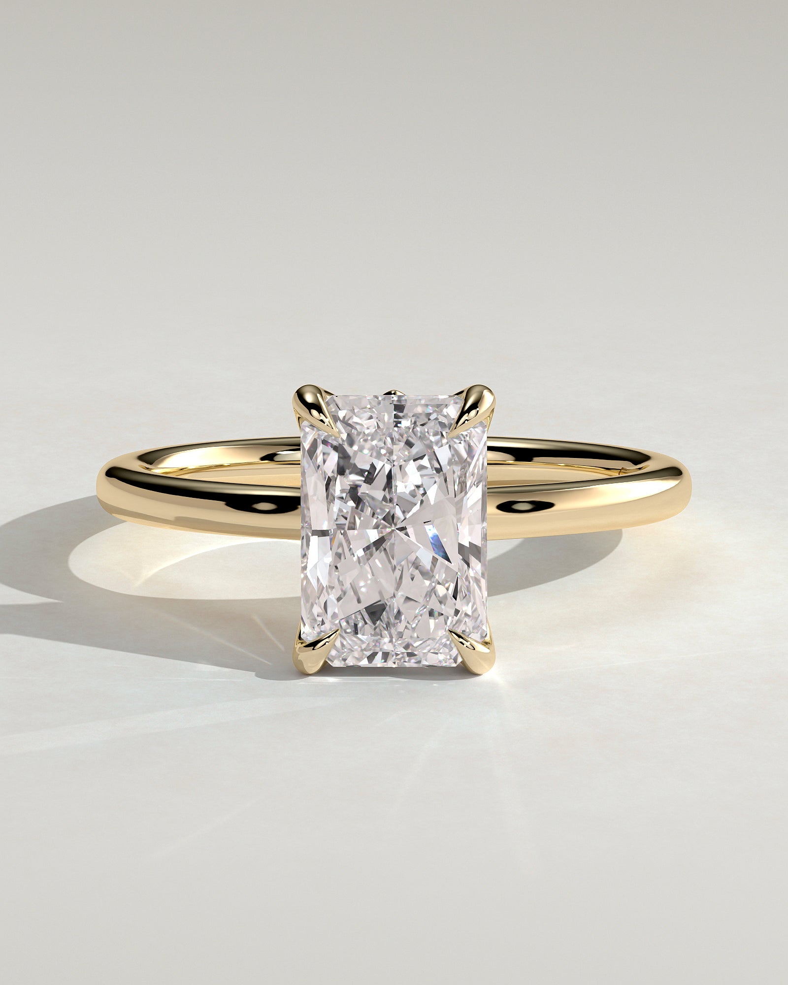 Harriet - Radiant Claw Solitaire with Petal Gallery, Accent Leaf Detail and Cathedral Setting Engagement Ring - Yellow Gold - Yellow Gold 2ct