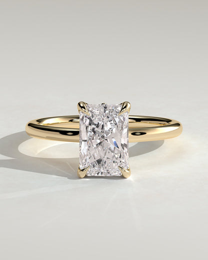 Harriet - Radiant Claw Solitaire with Petal Gallery, Accent Leaf Detail and Cathedral Setting Engagement Ring - Yellow Gold