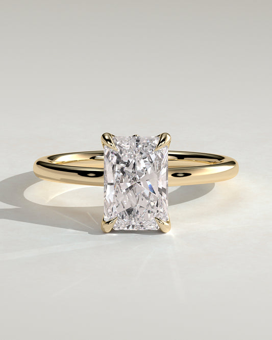 Harriet - Radiant Claw Solitaire with Petal Gallery, Accent Leaf Detail and Cathedral Setting Engagement Ring - Yellow Gold - Yellow Gold 2ct
