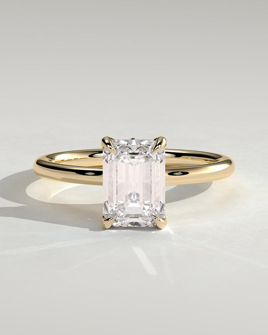 Rosalind - Emerald Claw Solitaire with Petal Gallery, Accent Leaf Detail and Cathedral Setting Engagement Ring - Yellow Gold