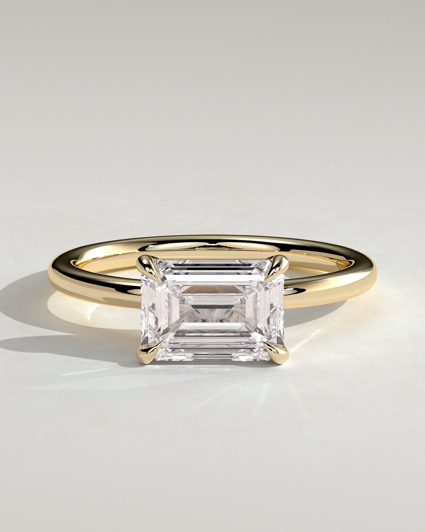 Debbie - Emerald East West Claw Solitaire Engagement Ring - Yellow Gold - Yellow Gold 2ct