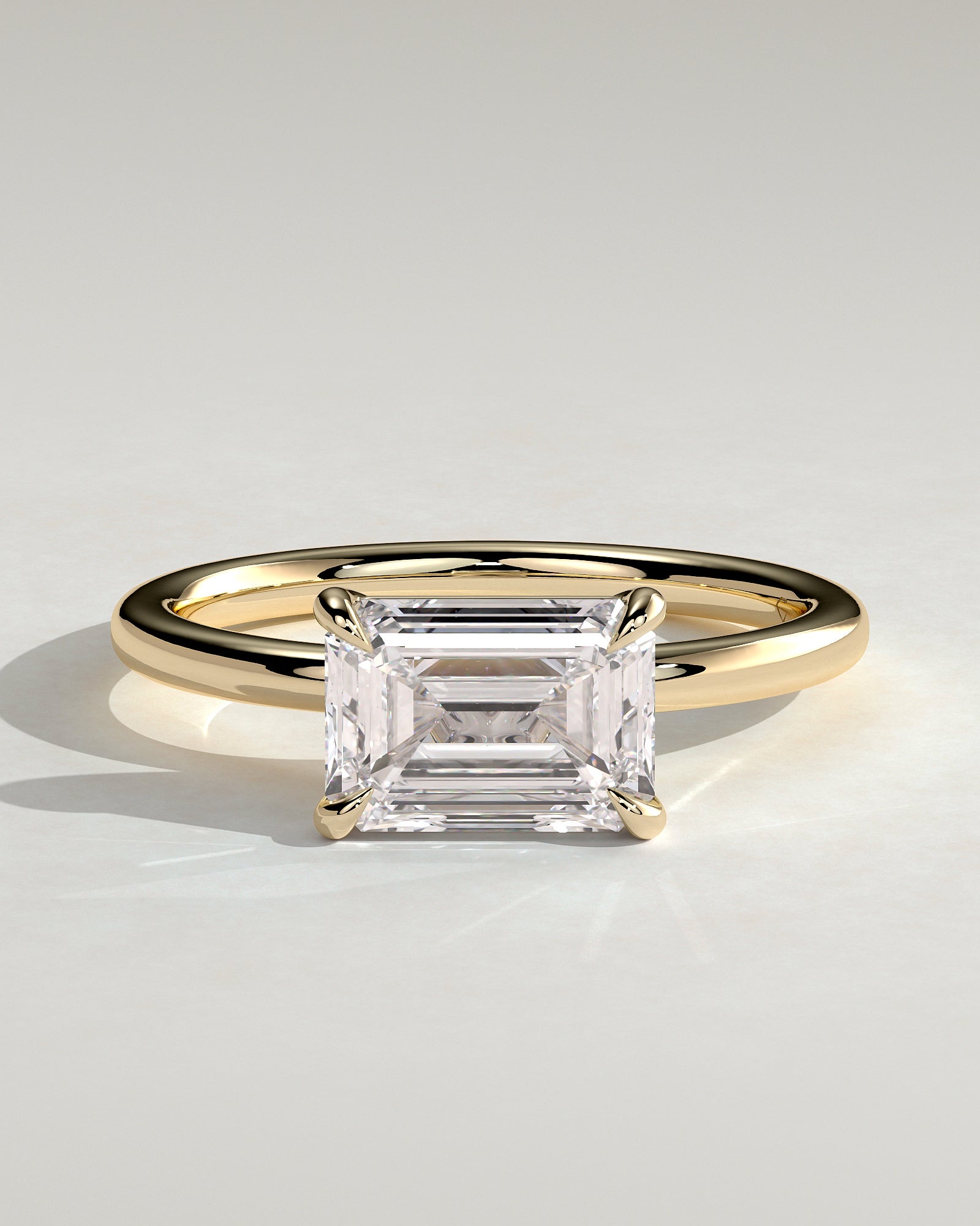 Debbie - Emerald East West Claw Solitaire Engagement Ring - Yellow Gold - Yellow Gold 2ct