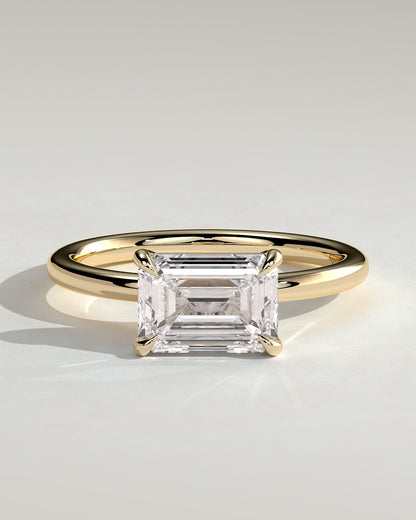 Debbie - Emerald East West Claw Solitaire Engagement Ring - Yellow Gold