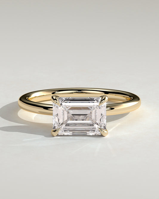Debbie - Emerald East West Claw Solitaire Engagement Ring - Yellow Gold - Yellow Gold 2ct