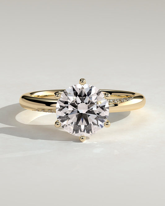 Mahlia - Round Claw Solitaire with Sweeping Micropavé Band Engagement Ring - Yellow Gold