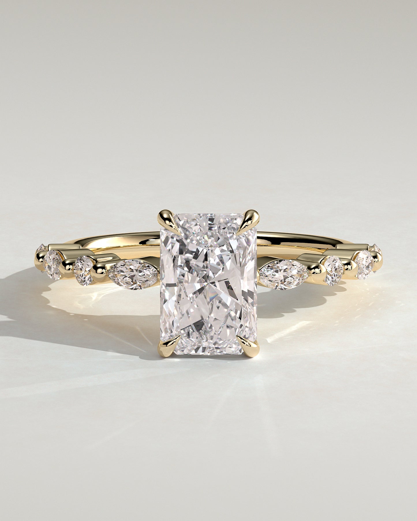 Dayna - Radiant Claw Solitaire with Marquise and Round Accent Stones Engagement Ring - Yellow Gold - Yellow Gold 2ct