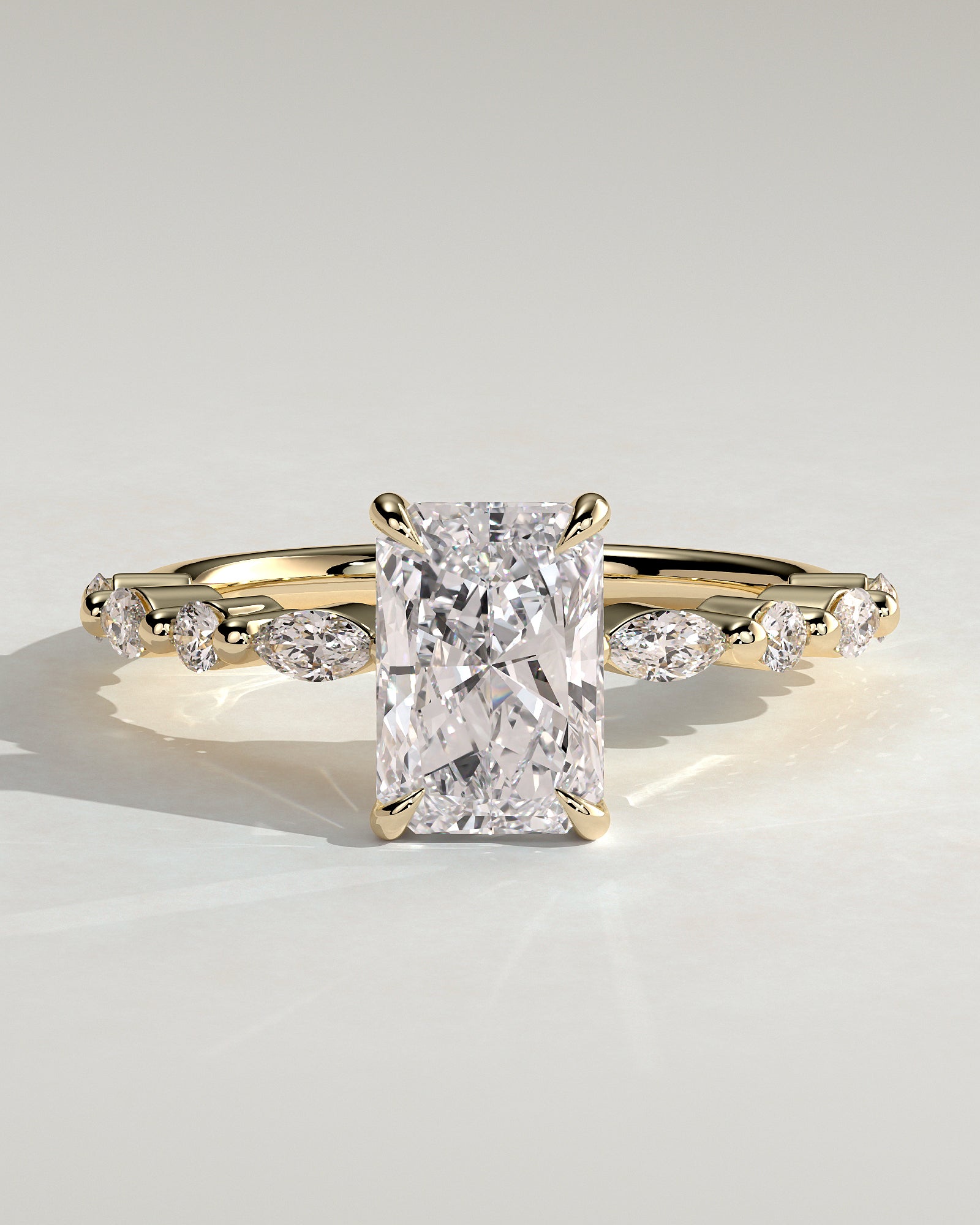 Dayna - Radiant Claw Solitaire with Marquise and Round Accent Stones Engagement Ring - Yellow Gold - Yellow Gold 2ct