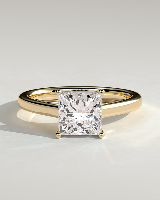 Lilith - Princess Claw Solitaire with Flat Band and Cathedral High Setting Engagement Ring - Yellow Gold