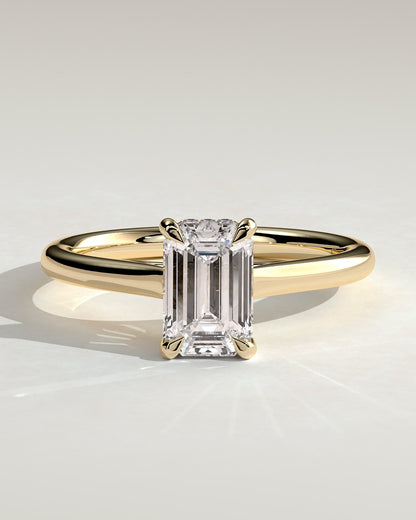 Jane - Emerald Claw Solitaire with Hidden Halo and Cathedral High Setting Engagement Ring - Yellow Gold