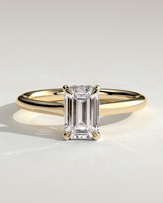Jane - Emerald Claw Solitaire with Hidden Halo and Cathedral High Setting Engagement Ring - Yellow Gold
