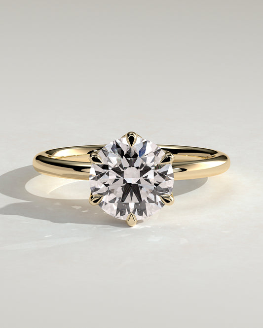 Iris - Round Claw Solitaire with Petal Gallery Engagement Ring - Yellow Gold - Yellow Gold 2ct
