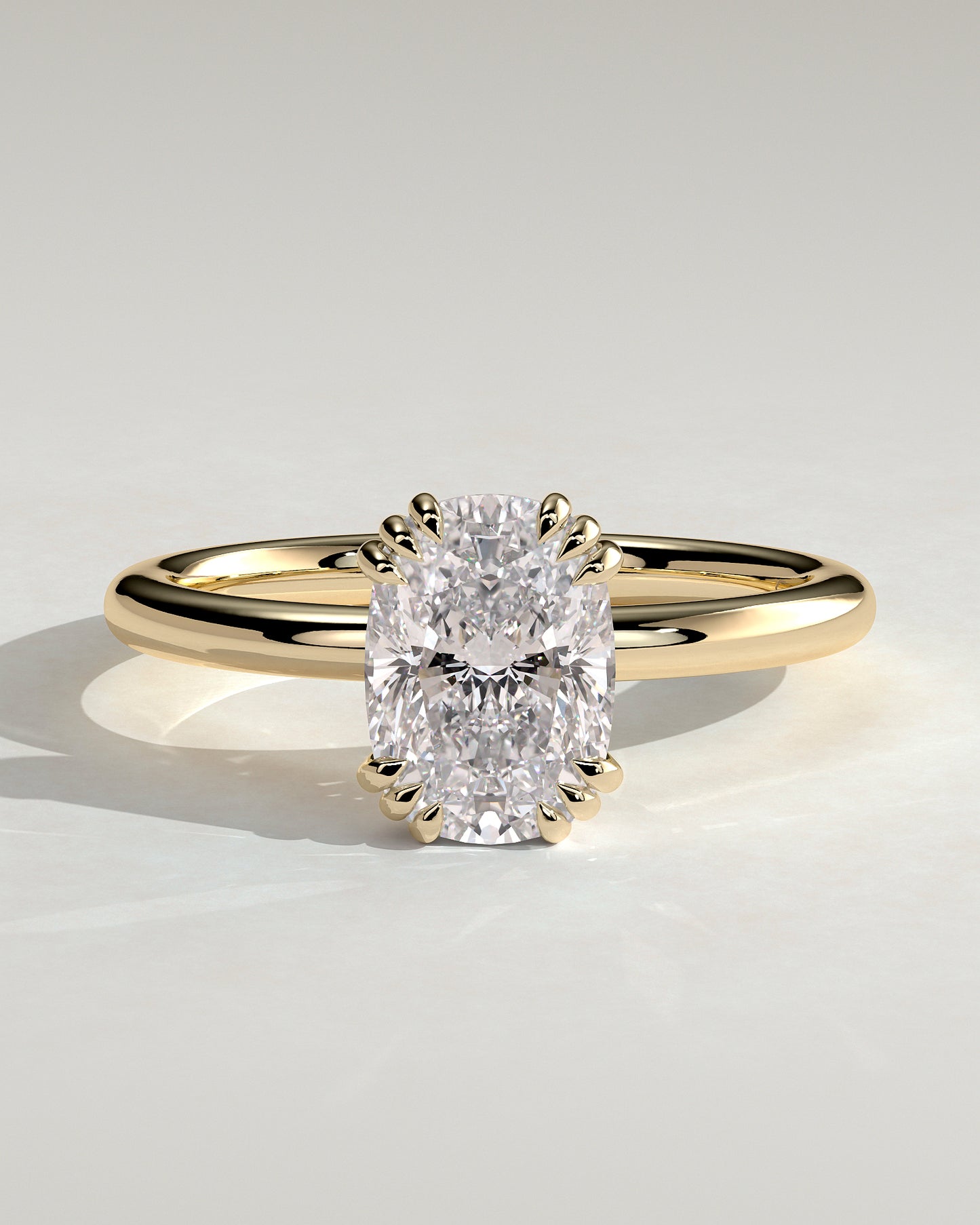 Helena - Elongated Cushion Triple Claw Solitaire Engagement Ring - Yellow Gold - Yellow Gold 2ct