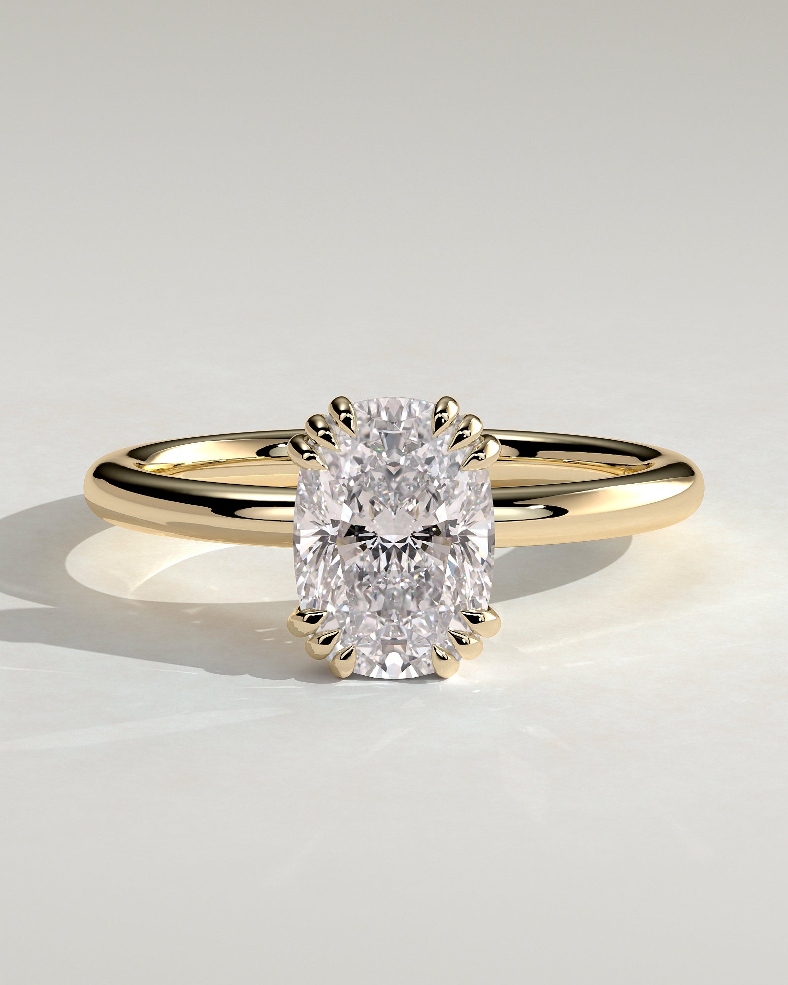 Helena - Elongated Cushion Triple Claw Solitaire Engagement Ring - Yellow Gold - Yellow Gold 2ct