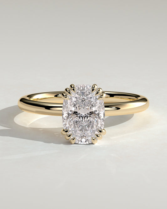 Helena - Elongated Cushion Triple Claw Solitaire Engagement Ring - Yellow Gold - Yellow Gold 2ct