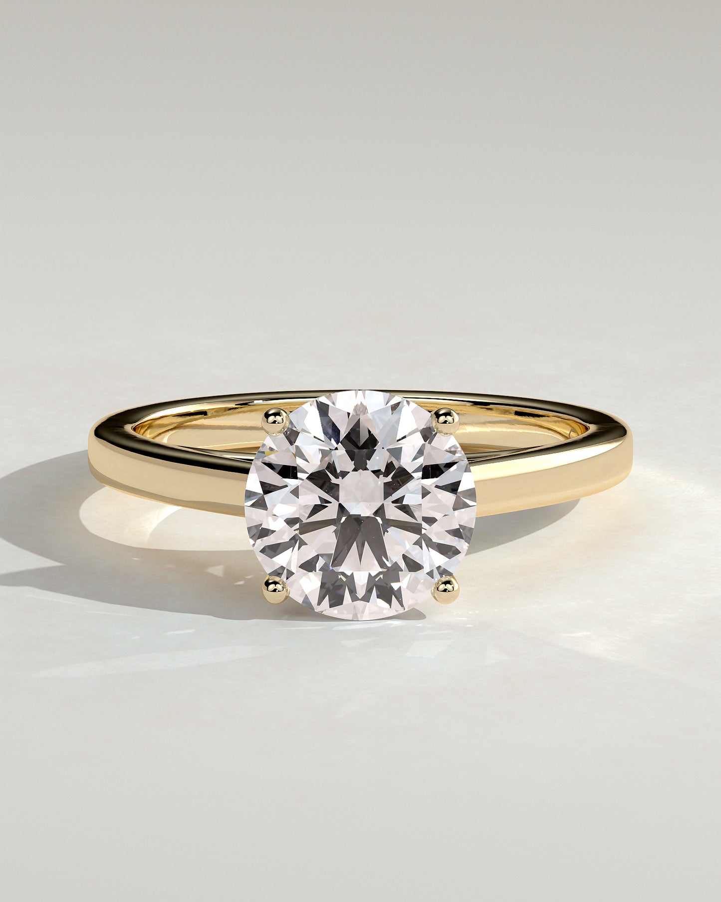 Georgia - Round Claw Solitaire with Flat Band and Cathedral High Setting Engagement Ring - Yellow Gold - Yellow Gold 2ct