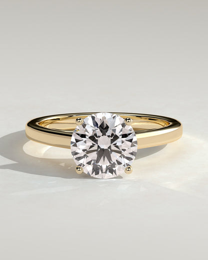 Georgia - Round Claw Solitaire with Flat Band and Cathedral High Setting Engagement Ring - Yellow Gold