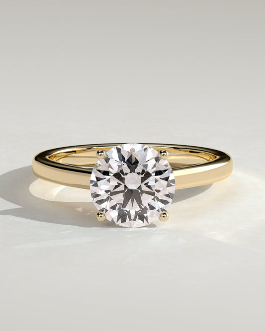 Georgia - Round Claw Solitaire with Flat Band and Cathedral High Setting Engagement Ring - Yellow Gold - Yellow Gold 2ct
