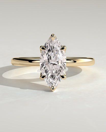 Eve - Marquise Claw Solitaire with Petal Gallery Engagement Ring - Yellow Gold