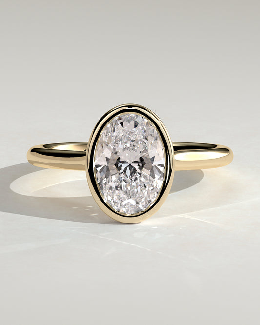 Daphne - Oval Bezel Solitaire with Cathedral High Setting Engagement Ring - Yellow Gold - Yellow Gold 2ct